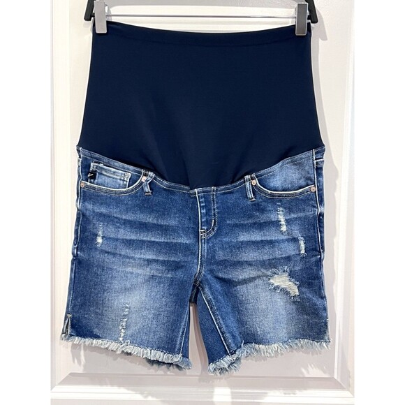 Kancan Maternity Stretch Shorts Blue Denim Distressed Full Belly Panel Sz 7/27 - Picture 5 of 14